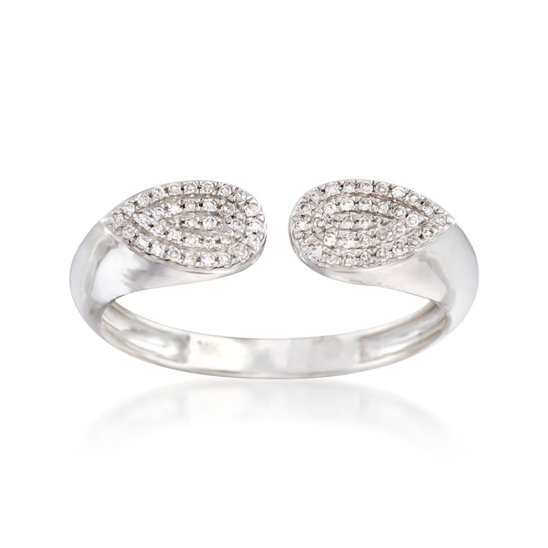 14kt white gold open-end ring with pavé diamond teardrop ends