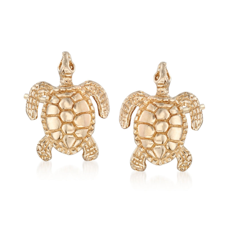 14kt yellow gold turtle stud earrings with post backs