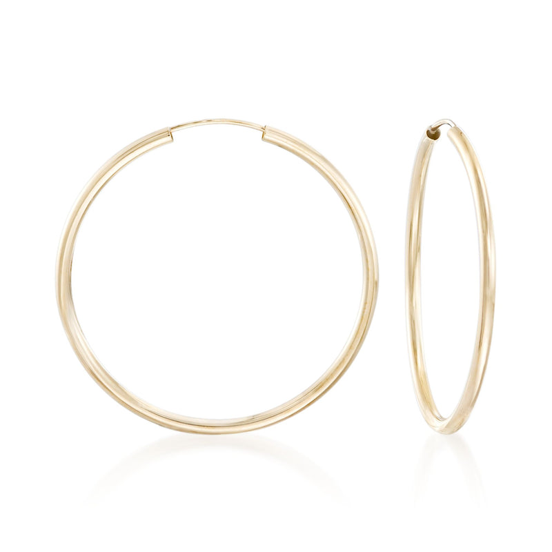Endless hoop earrings in 14kt yellow gold, thin seamless round hoops