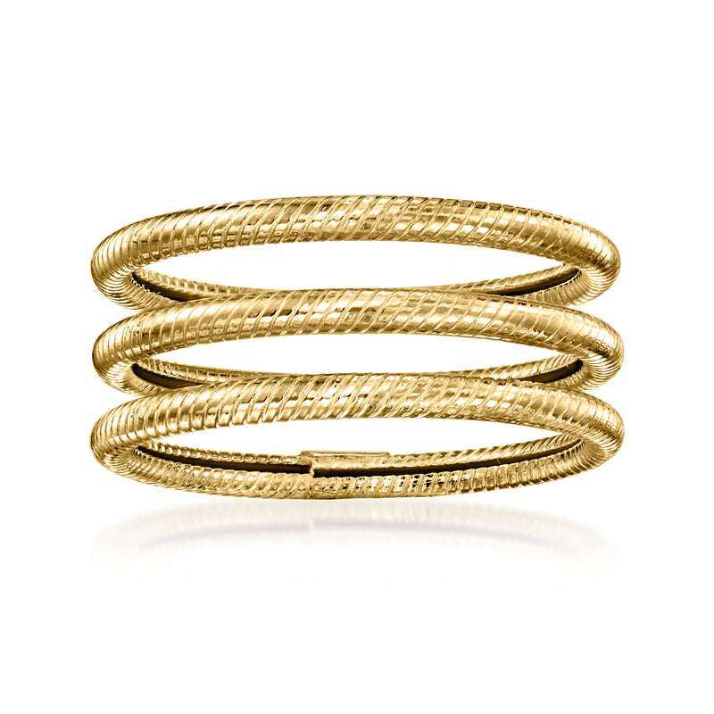 Three 18kt yellow gold roped rings, stacked set of three