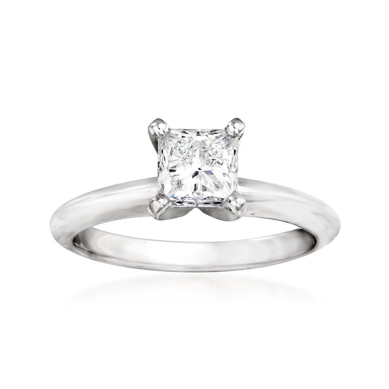 14kt white gold diamond engagement ring with square princess-cut center, 4 prongs