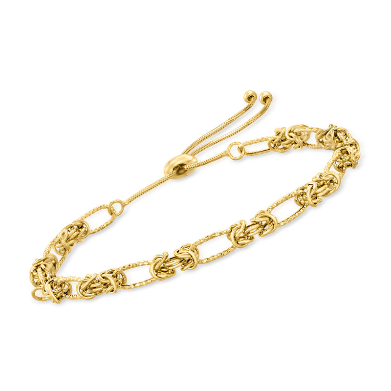 14kt yellow gold Byzantine station bolo bracelet with chain links and adjustable clasp