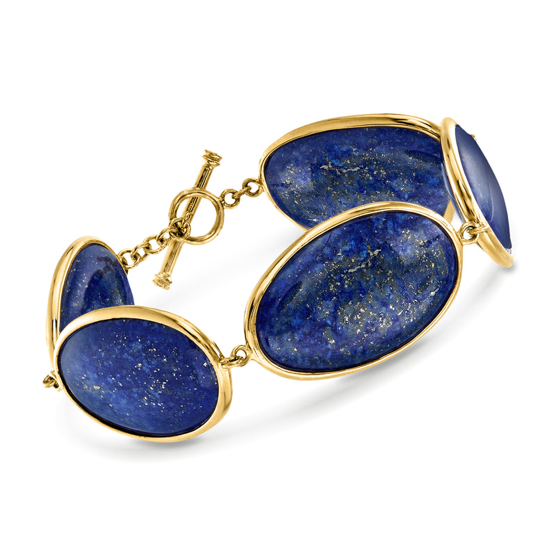 Lapis link bracelet with oval blue lapis stones in 14kt gold over sterling