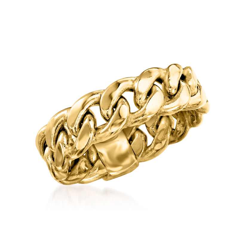 14kt yellow gold curb-link ring viewed at an angle, rounded polished chain links