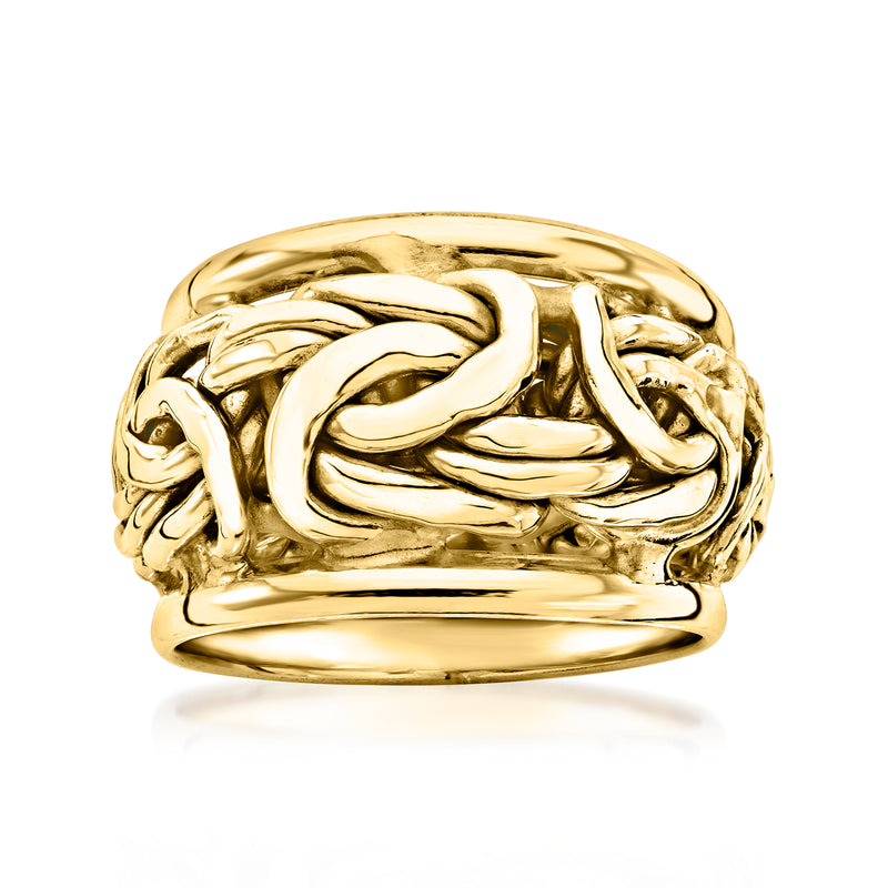 14kt yellow gold Byzantine link ring with bold interlocking textured band