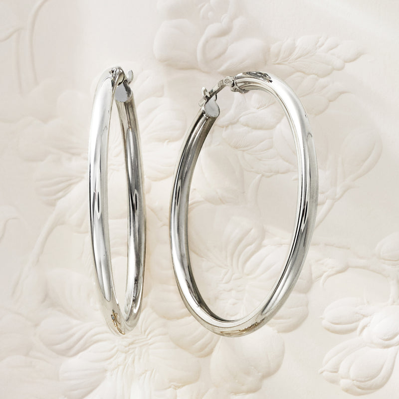 Sterling silver hoop earrings, oval hoops with hinge clasp and posts