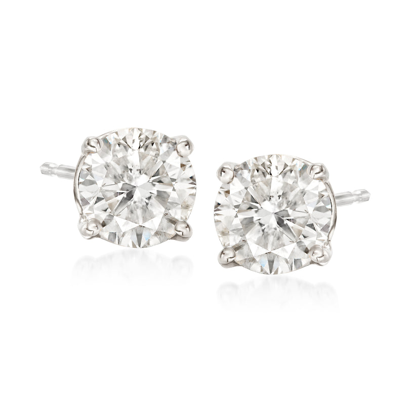 14kt white gold diamond stud earrings with cushion-cut stones and four-prong settings