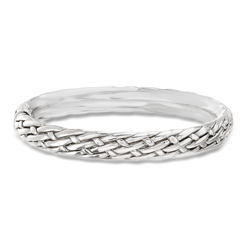 Sterling silver basketweave bangle bracelet with interlaced woven texture