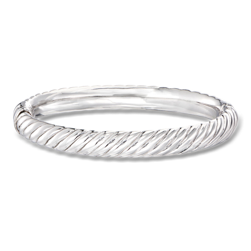 Sterling silver oval bangle with spiraled ridged design