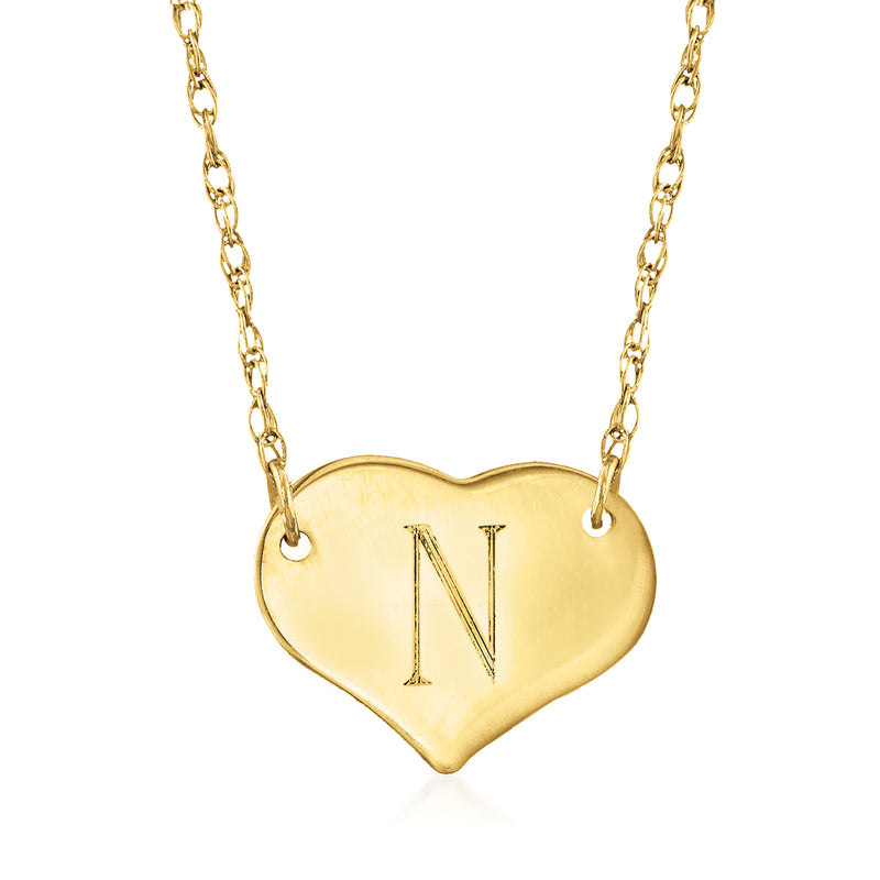 14kt yellow gold personalized mini-heart necklace with engraved letter N pendant