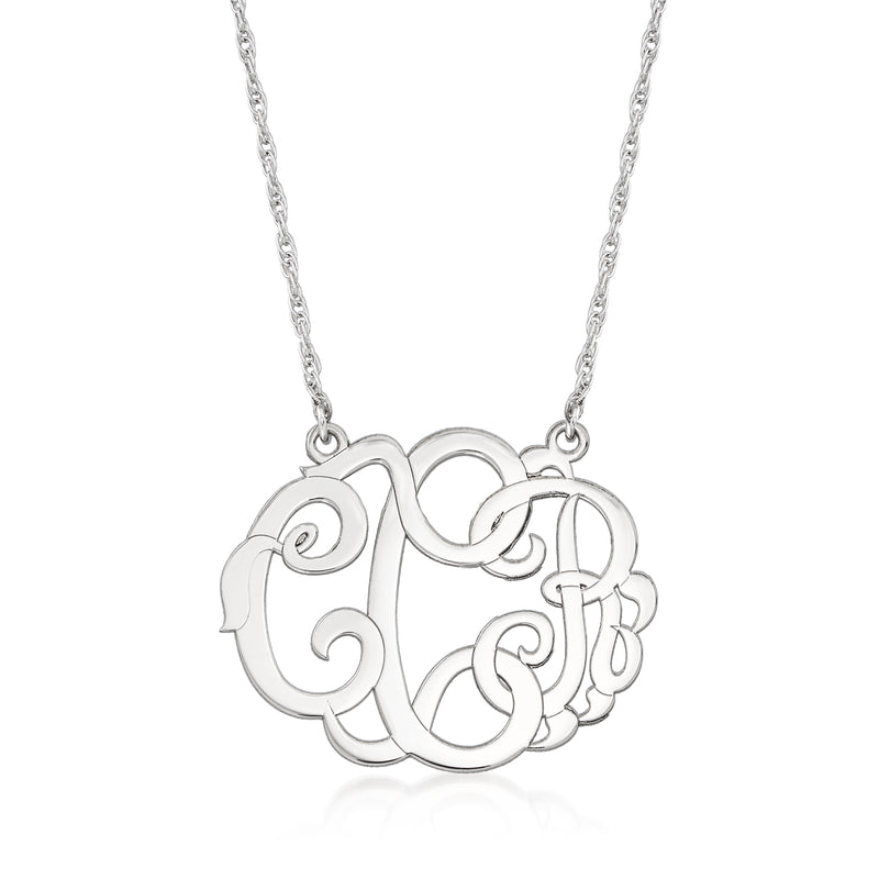 Sterling silver open script monogram pendant necklace on a fine chain