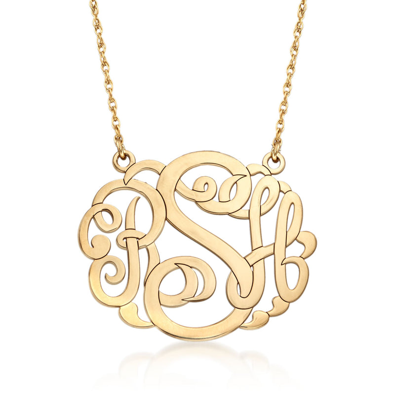 14kt yellow gold monogram necklace with cursive initial pendant and link chain