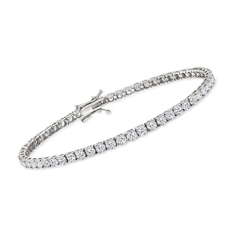 14kt white gold diamond tennis bracelet with round-cut stone rows and box clasp