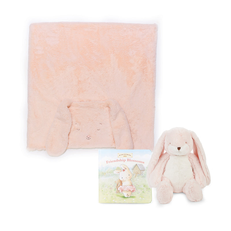 3-piece pink bunny blanket, plush bunny, and story card set