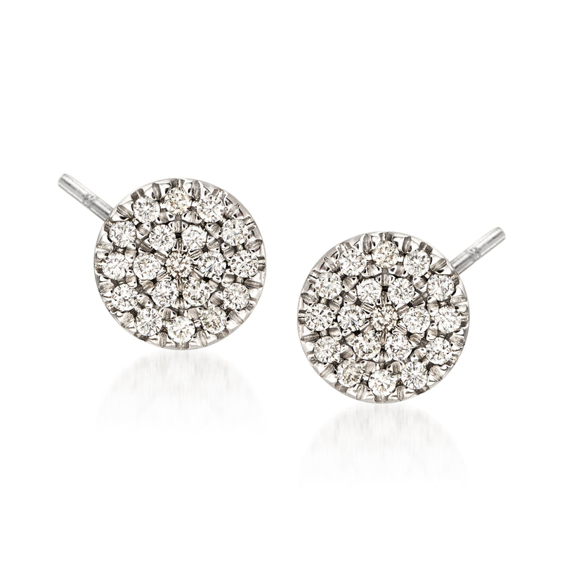 Round diamond stud earrings in white gold with clustered pave setting, post backs