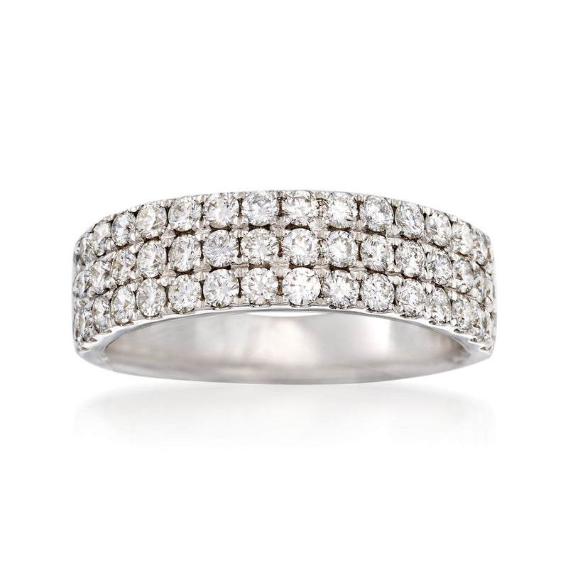Three-row diamond band ring in 14kt white gold with sparkling round stones