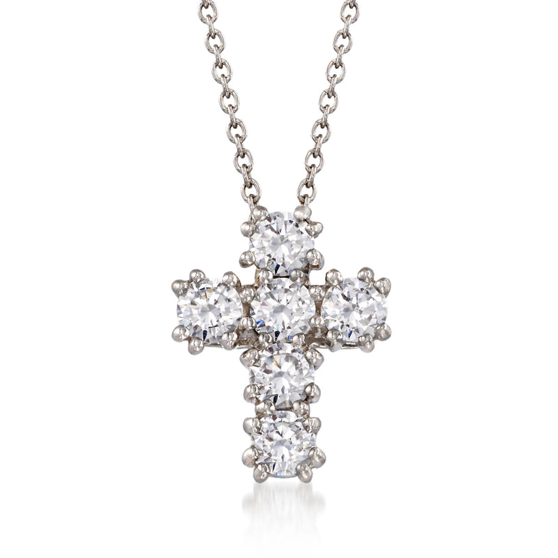 Sterling silver cross pendant necklace with round CZ stones on a silver chain