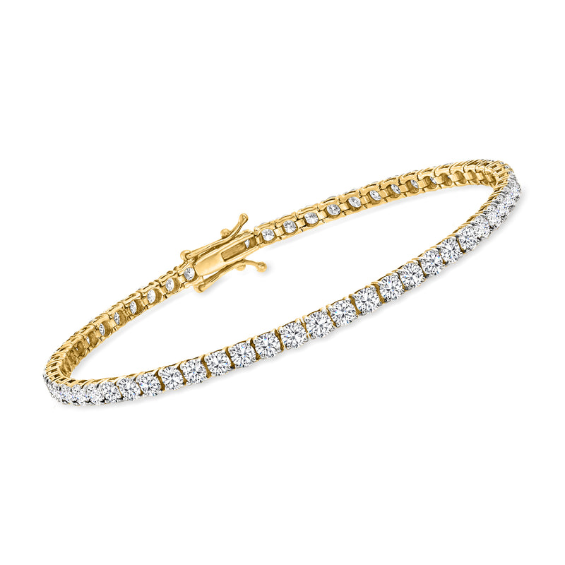 14kt yellow gold diamond tennis bracelet with round-cut diamonds