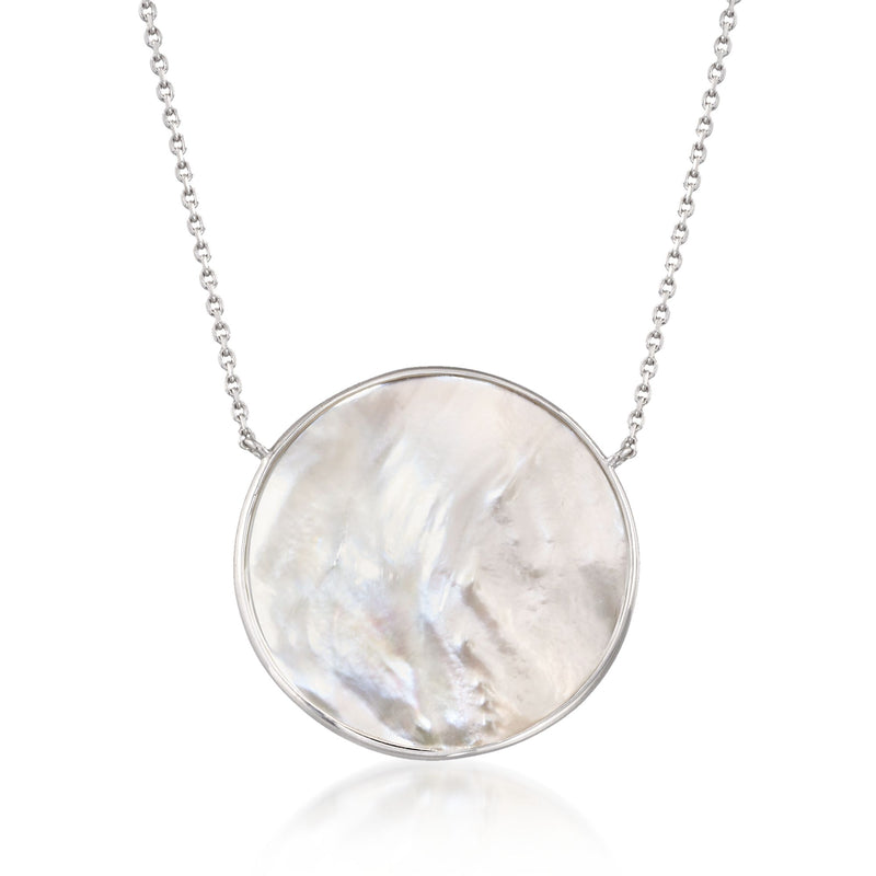 Sterling silver necklace with round mother-of-pearl pendant and link chain