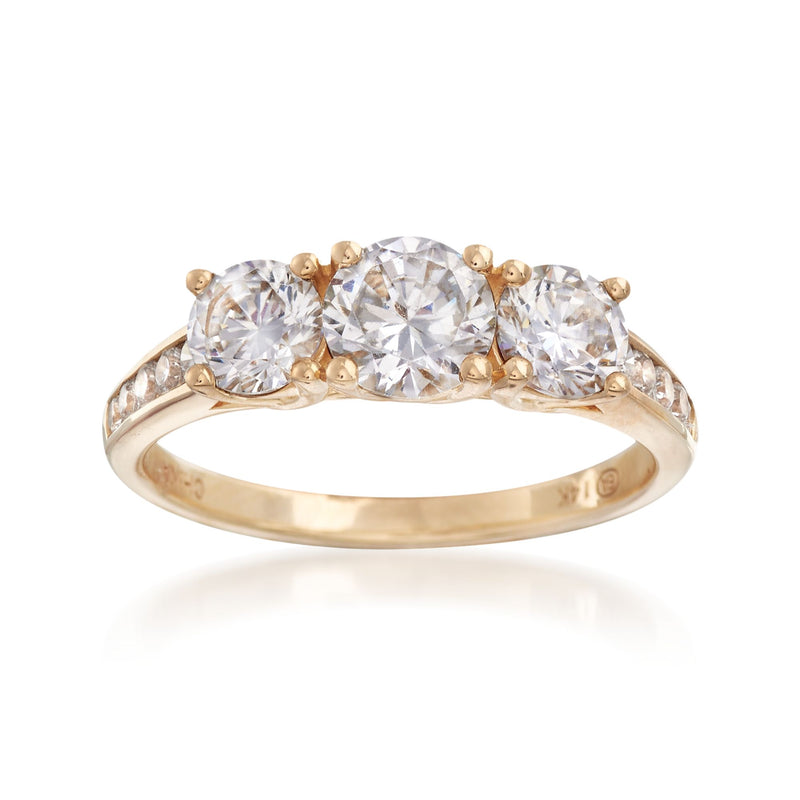 Three-stone CZ ring in 14kt yellow gold with three round clear stones