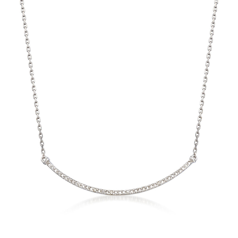 Sterling silver curved bar bolo necklace with diamond-accented arc