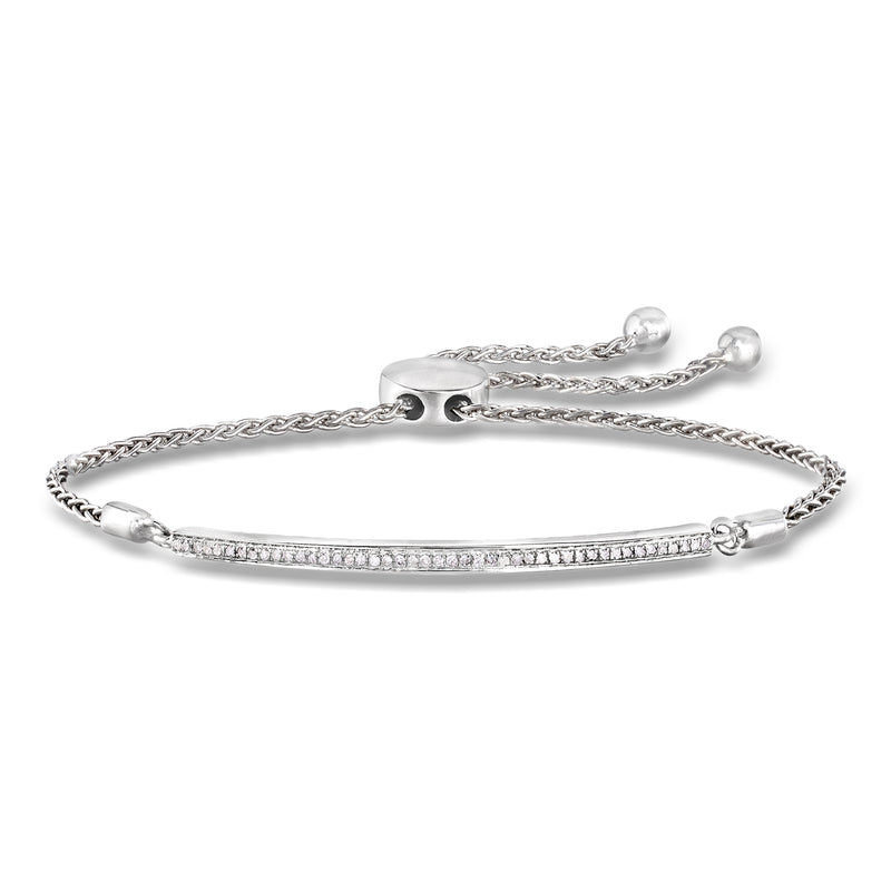 Sterling silver diamond bar bolo bracelet with adjustable chain