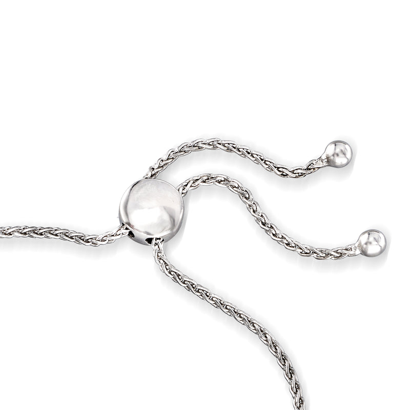 Sterling silver bolo bracelet clasp detail with round adjuster balls