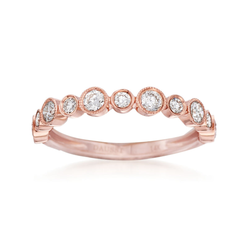 Henri Daussi rose gold diamond wedding ring with round stones in a line