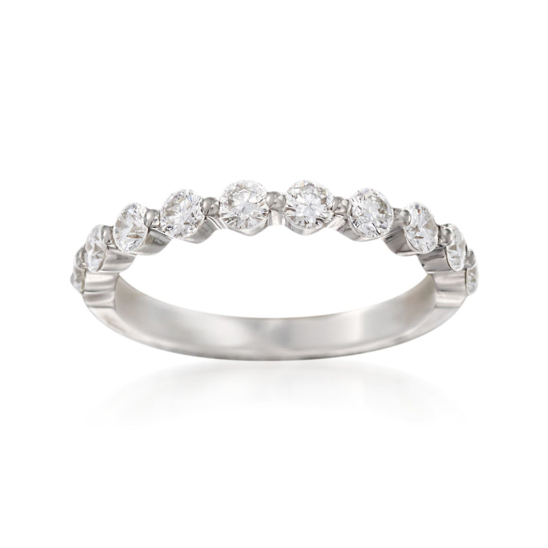Henri Daussi diamond wedding ring, 18kt white gold band with round prong-set stones