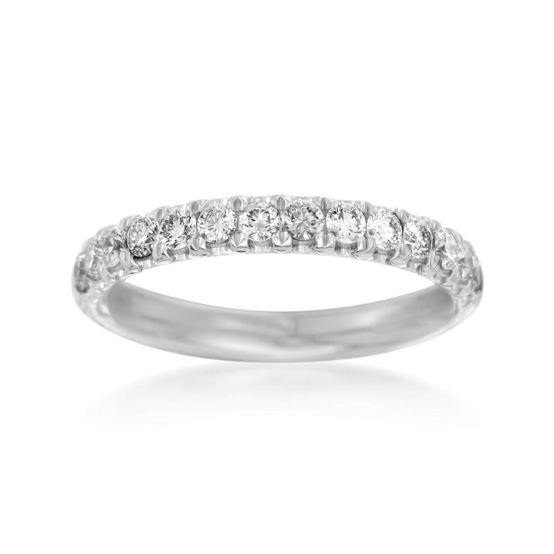 14kt white gold wedding ring with row-set round diamonds