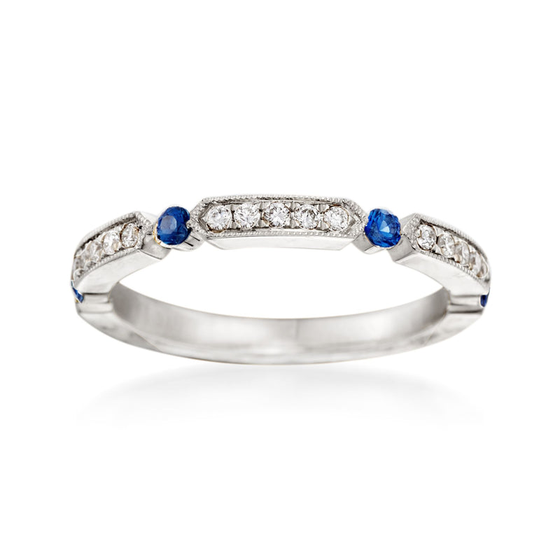 Henri Daussi diamond and sapphire wedding ring in 14kt white gold