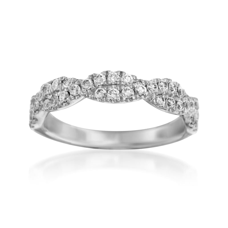 Henri Daussi diamond twisted wedding ring in white gold with pavé setting