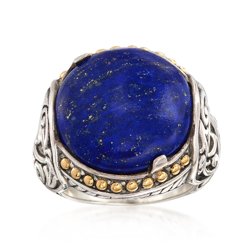 Lapis ring in sterling silver with 18kt yellow gold accents and blue cabochon stone