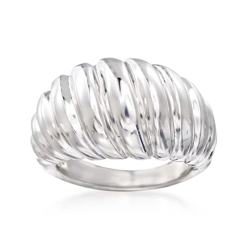 Sterling silver shrimp motif ring with ridged, polished band