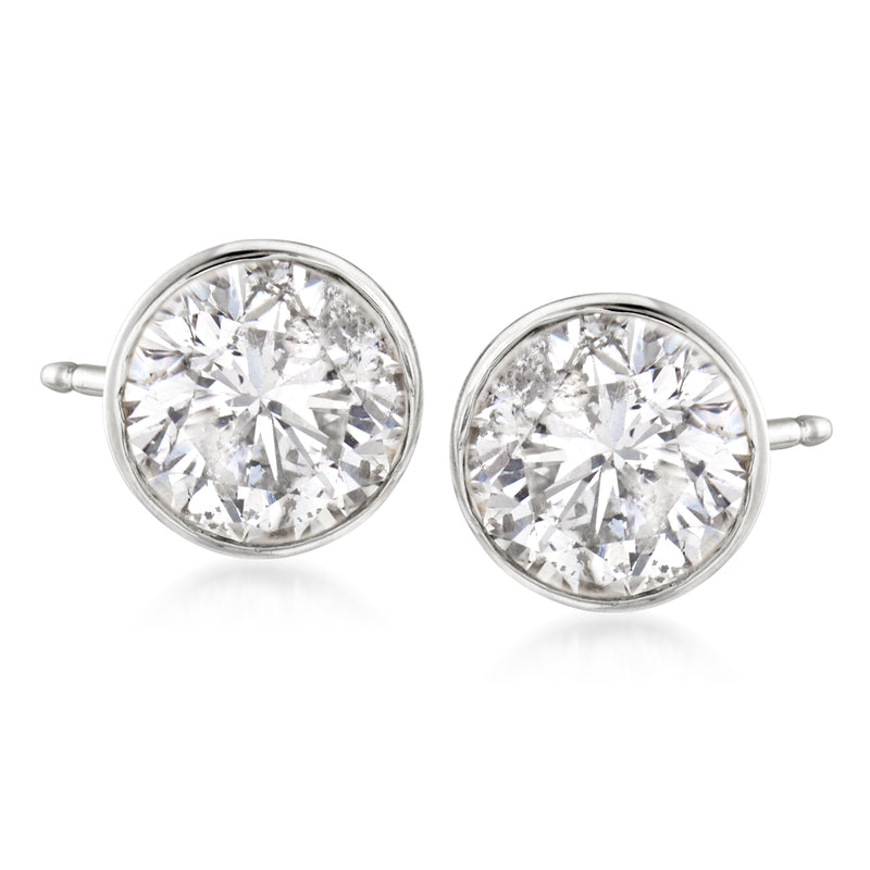 14kt white gold bezel-set round diamond stud earrings