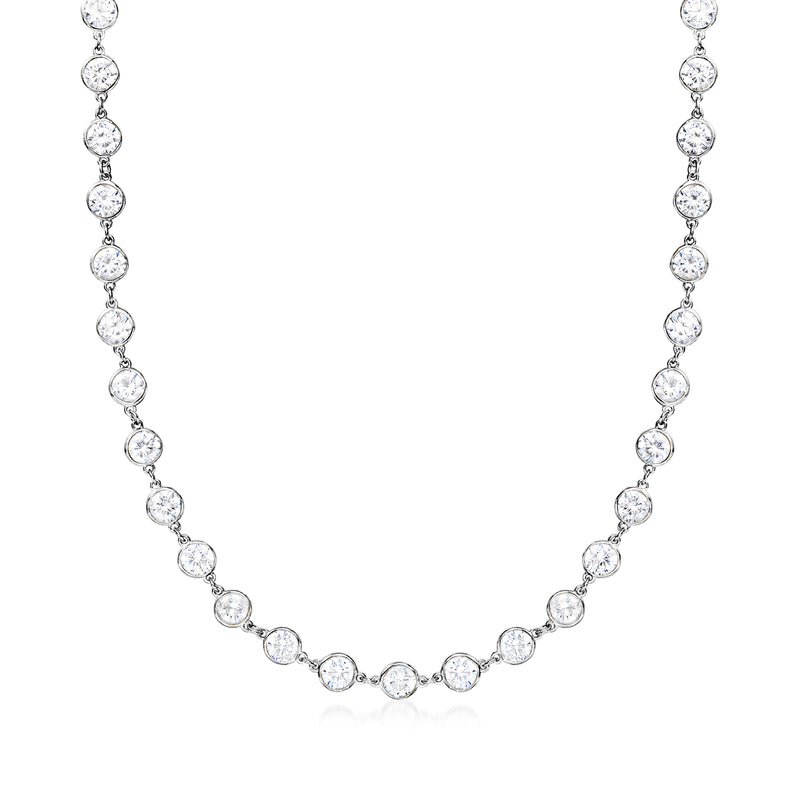 Sterling silver CZ station necklace with round crystal-like stones, silver-toned chain