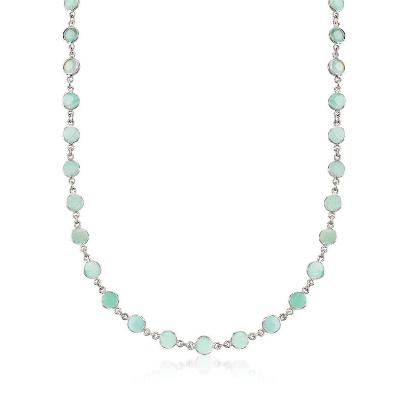 Sterling silver bead station necklace with oval emerald-green stones