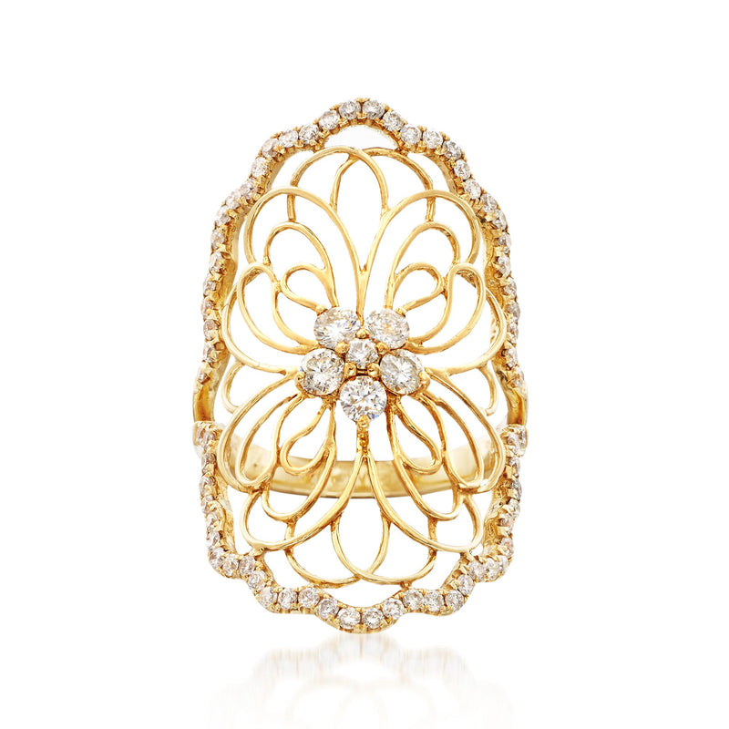18kt yellow gold diamond openwork floral ring