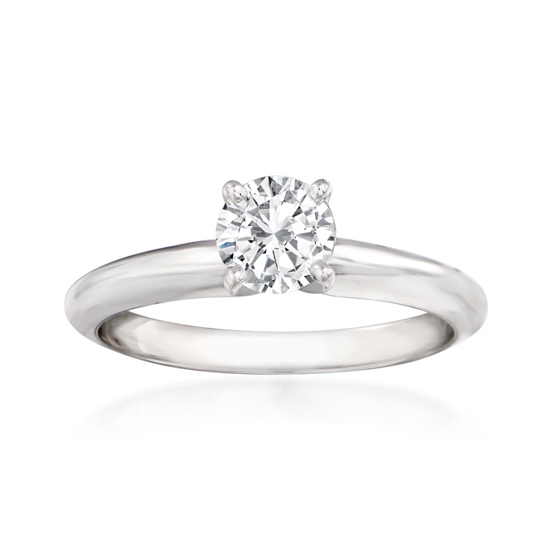 14kt white gold diamond solitaire ring with round center stone
