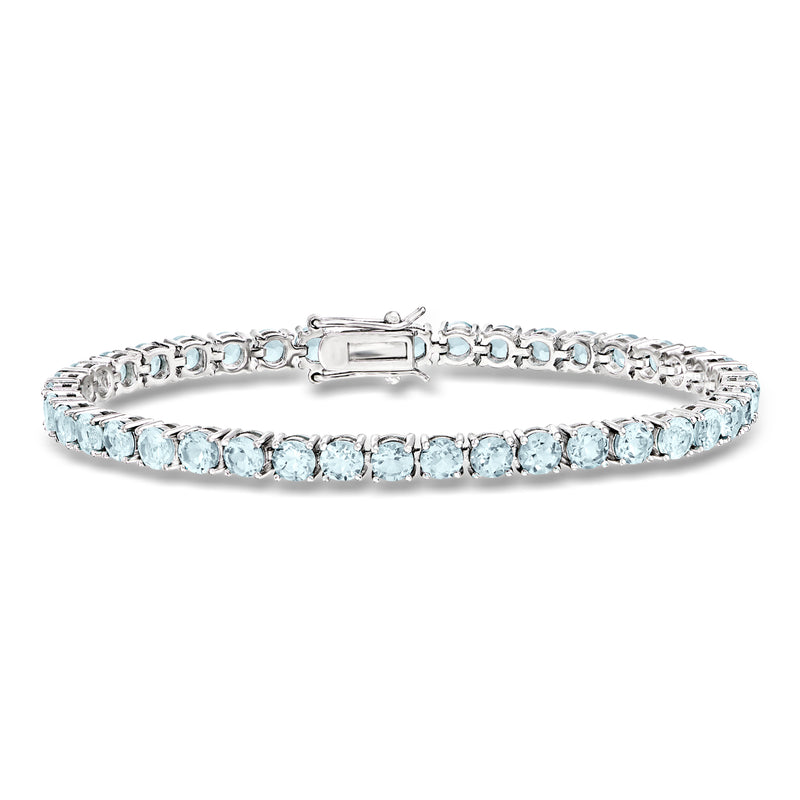 Sterling silver tennis bracelet with sky blue topaz stones and hinged clasp