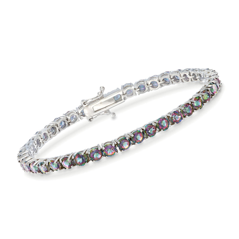 Sterling silver mystic topaz tennis bracelet with multicolor rainbow oval gemstones