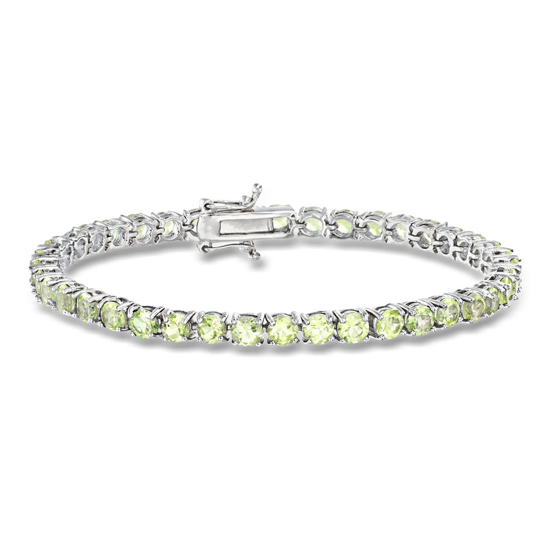 Peridot tennis bracelet in sterling silver with round green gemstones and box clasp