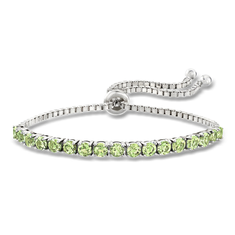 Sterling silver bolo bracelet with green peridot oval stones and adjustable sliding clasp