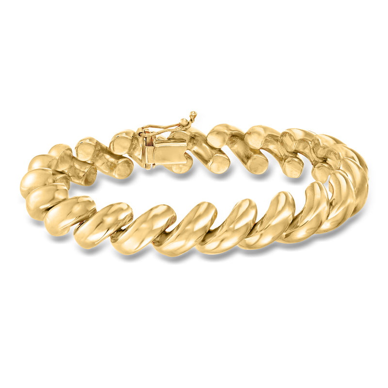 14kt yellow gold San Marco bracelet, ridged round-link chain with clasp