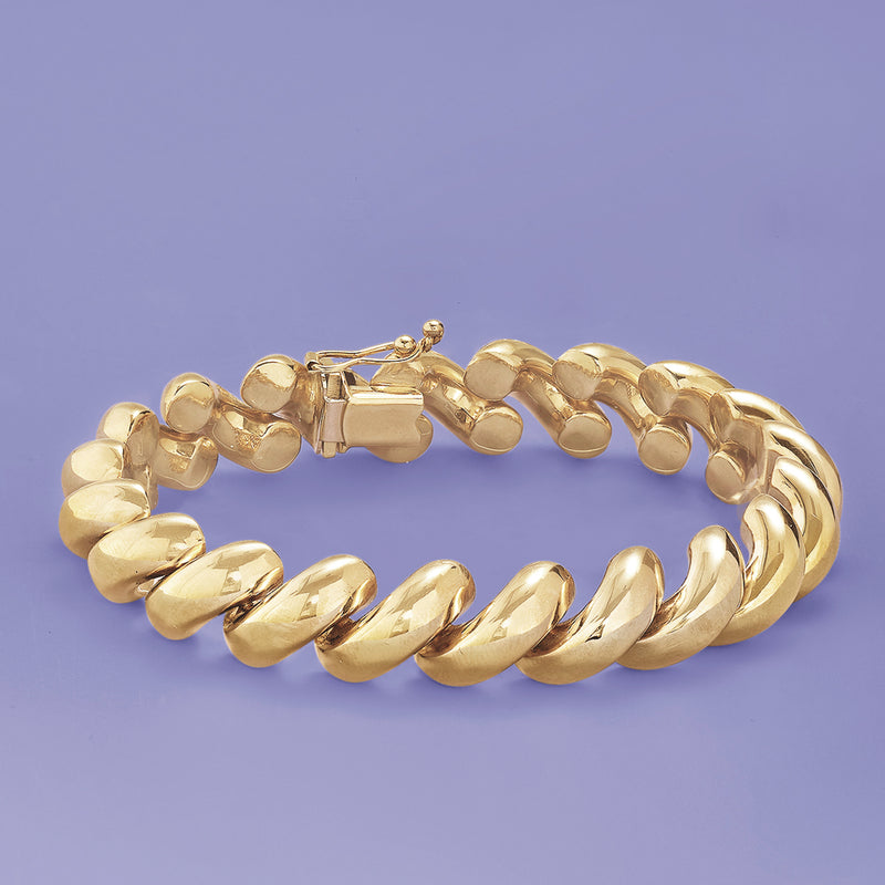 14kt yellow gold San Marco bracelet, ridged link band with center clasp