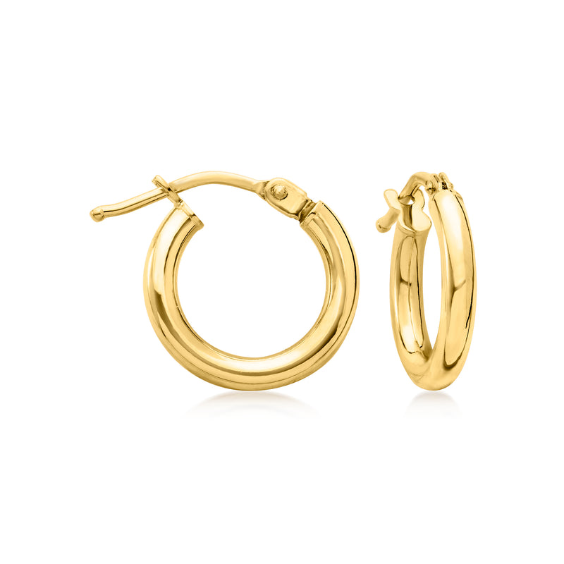 Italian 18kt yellow gold huggie hoop earrings, smooth oval hoops