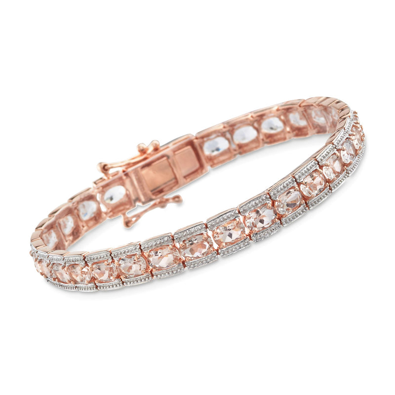 Rose gold over sterling morganite tennis bracelet with oval pink stones
