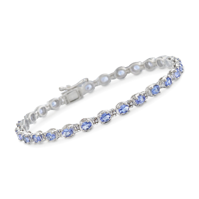 Sterling silver tanzanite tennis bracelet with oval blue gemstones