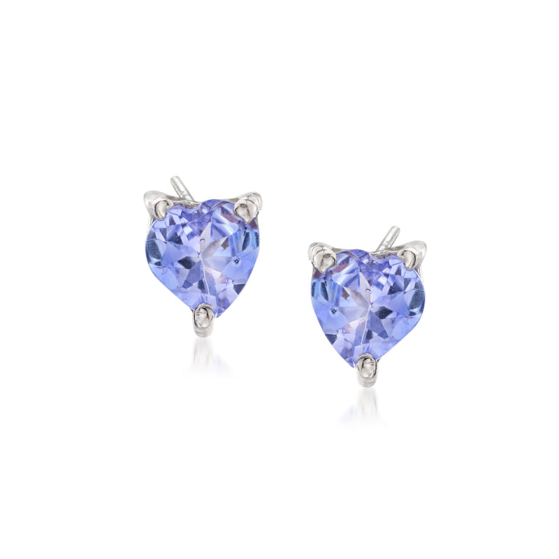 Sterling silver heart stud earrings with light blue gemstone