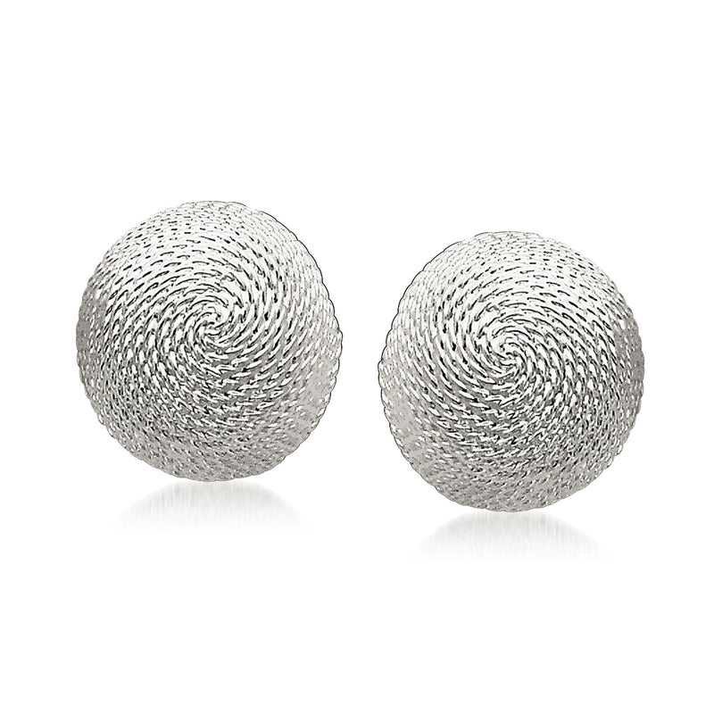 Sterling silver roped dome stud earrings, round textured swirl finish
